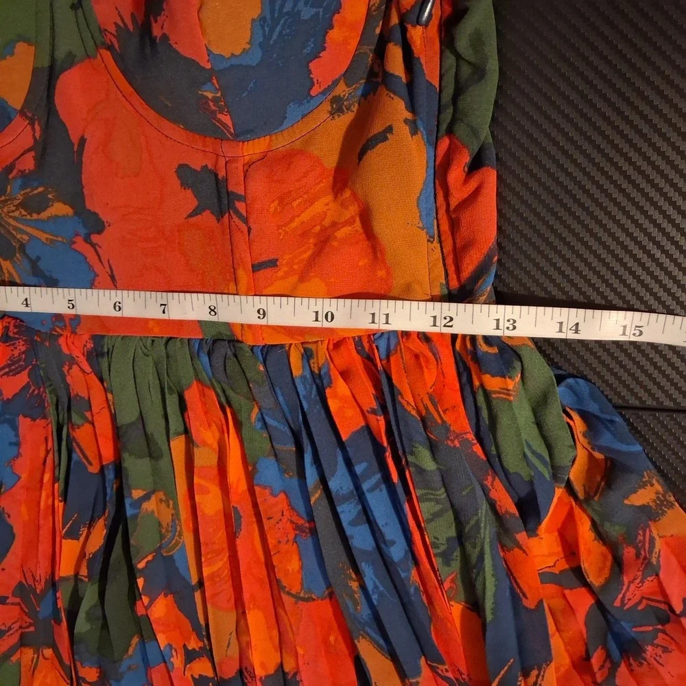 NWT Lulus Dorothy Dark Blue Pink Multi Floral Print Pleated Midi Dress S Bustier